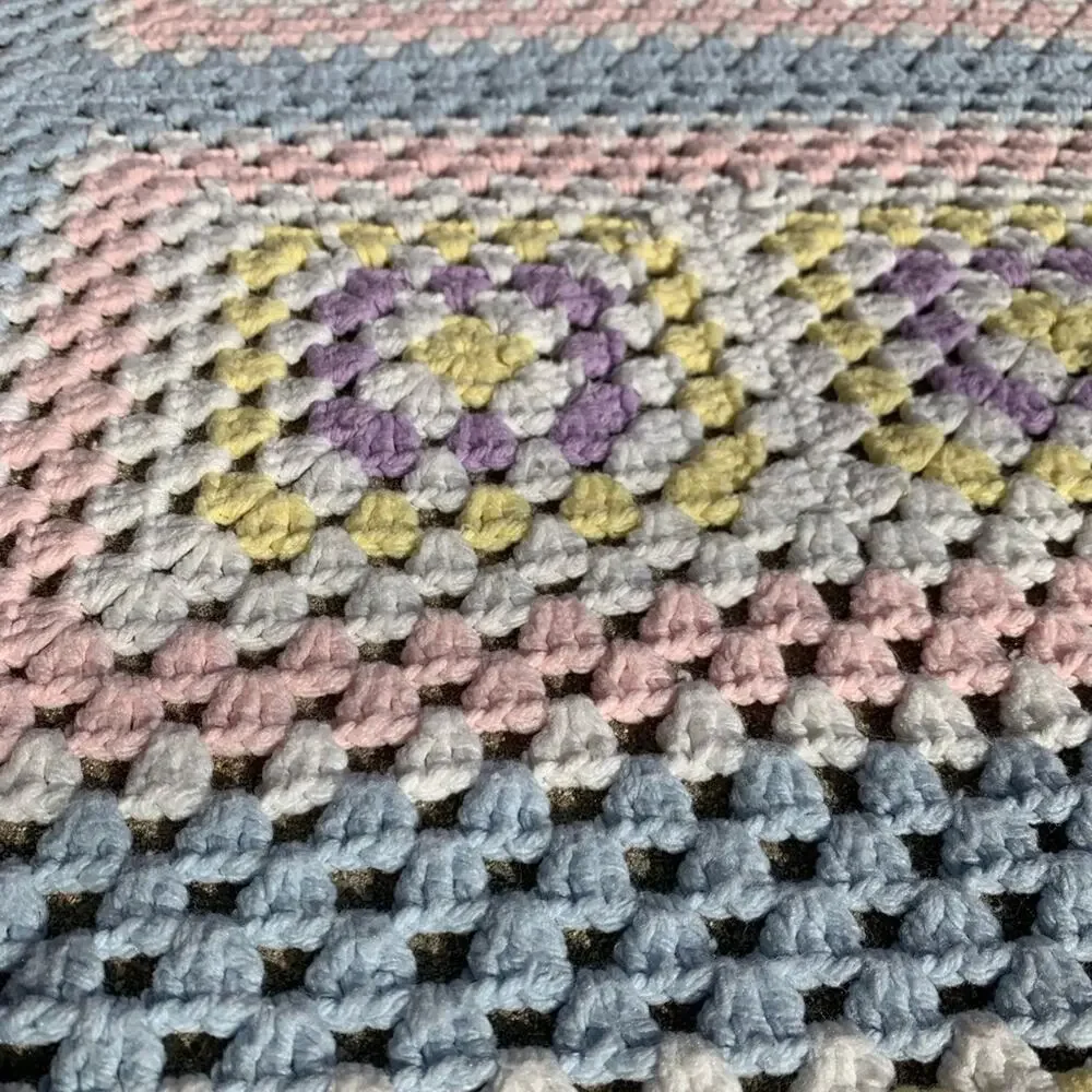 Handmade Vintage Grandma Square Crochet Knit Blanket